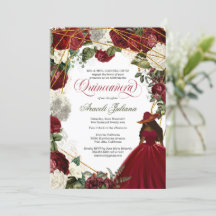 Quinceanera elegant charro burgundit vit blommigt 