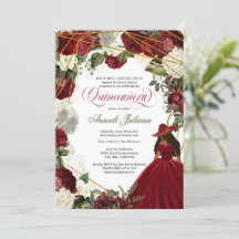 Quinceanera elegant charro burgundit vit blommigt