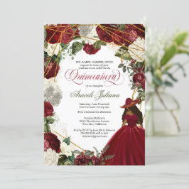 Quinceanera elegant charro burgundit vit blommigt inbjudningar