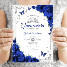 Quinceanera Elegant Chic Royalblå Rosor Silver