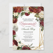 Quinceanera elegant grönt, vit burgundisk blommigt