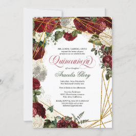 Quinceanera elegant grönt, vit burgundisk blommigt inbjudningar