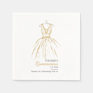 Quinceanera Elegant Guld Dress Script 15 Birthday Pappersservett
