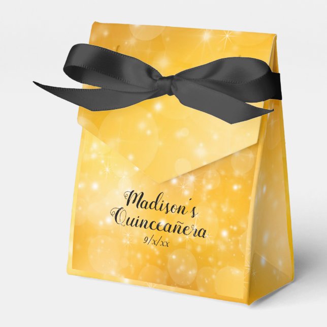 Quinceanera Elegant Guld, Gnistra Presentaskar (Framsidan Sidan)