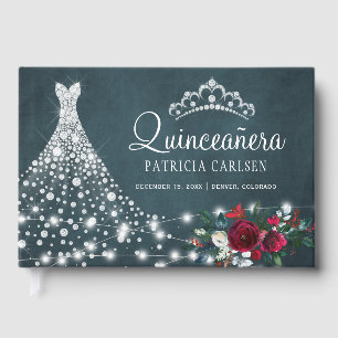 Quinceanera elegant marinblå diamant prinsessa klä gästböcker