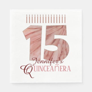 Quinceanera Elegant Rosa Candle15:e Födelsedagsfes Pappersservett