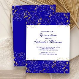 Quinceanera Elegant Royal Blue and Guld Blommigt Inbjudningar