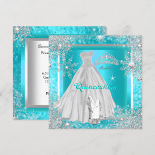 Quinceanera Elite Elegant Teal Födelsedagsfest Inbjudningar