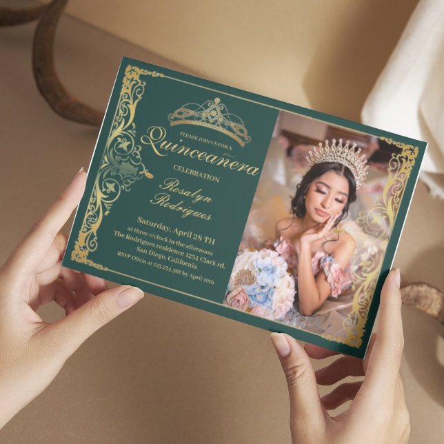 Quinceanera Emerald Beauty Quinceanera med foto Inbjudningar (Skapare uppladdad)