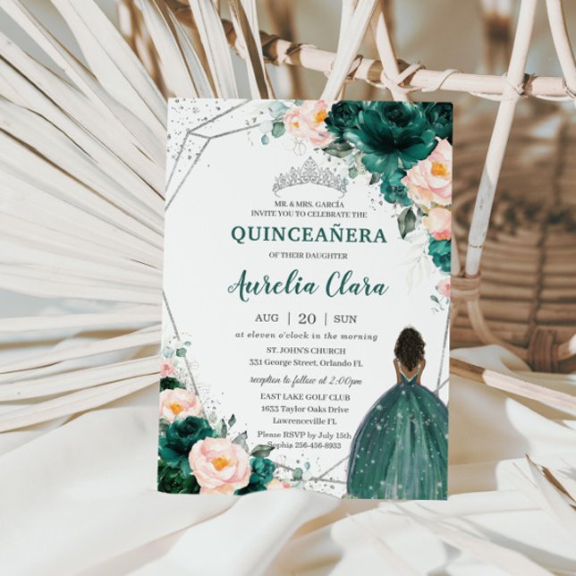 Quinceañera Emerald  Blommigt Brown Princess Inbjudningar (Skapare uppladdad)