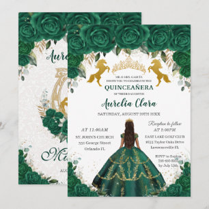 Quinceañera Emerald Blommigt Princess Guld Horses Inbjudningar