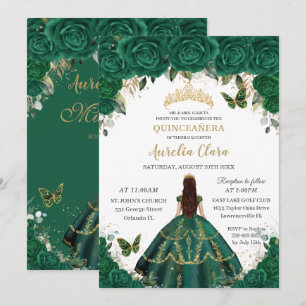 Quinceañera Emerald Blommigt Princess Guld Krona Inbjudningar