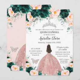 Quinceañera Emerald  Blommigt Princess Silver Inbjudningar