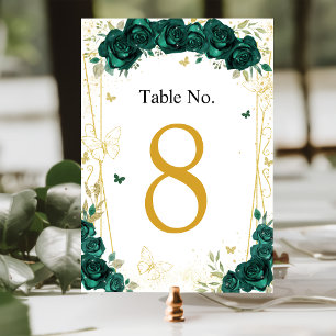 Quinceañera Emerald Green Floral Butterflies Bordsnummer