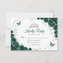 Quinceanera Emerald Green Silver Floral Reply OSA Kort