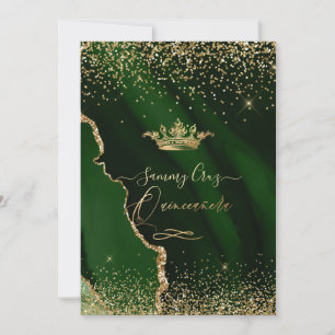 Quinceanera Emerald Grönt Agate Faux Guld Dust Inv Inbjudningar