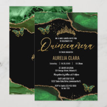 Quinceañera Emerald Grönt Agate Marble Butterflies