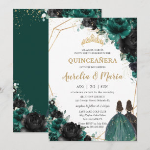Quinceañera Emerald Grönt Black Blommigt Ro Twilli Inbjudningar