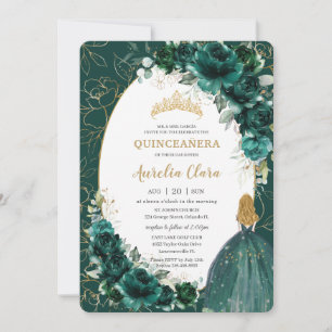 Quinceañera Emerald Grönt Blommigt Blonde Princess Inbjudningar