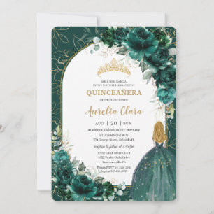 Quinceañera Emerald Grönt Blommigt Blonde Princess Inbjudningar