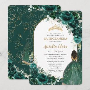 Quinceañera Emerald Grönt Blommigt Brown Princess Inbjudningar