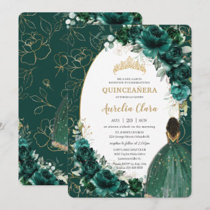 Quinceañera Emerald Grönt Blommigt Brown Princess Inbjudningar