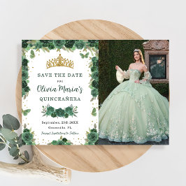 Quinceañera Emerald Grönt Blommigt Butterflies Pho Spara Datumet