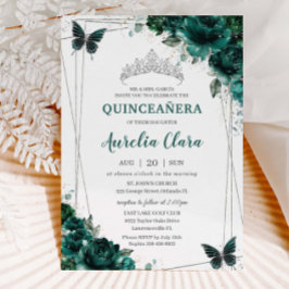 Quinceañera Emerald Grönt Blommigt Butterflies Tia Inbjudningar