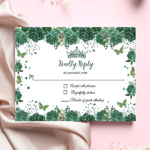 Quinceañera Emerald Grönt Blommigt Butterflies Tia OSA Kort