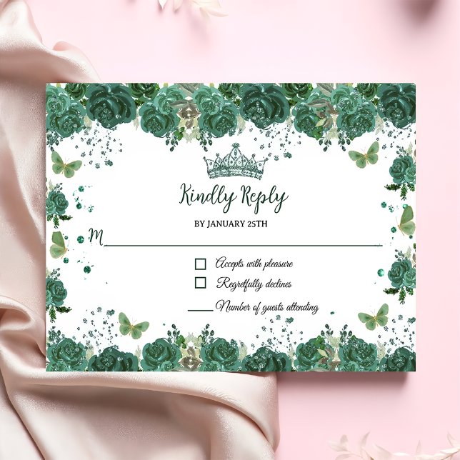 Quinceañera Emerald Grönt Blommigt Butterflies Tia OSA Kort (Skapare uppladdad)