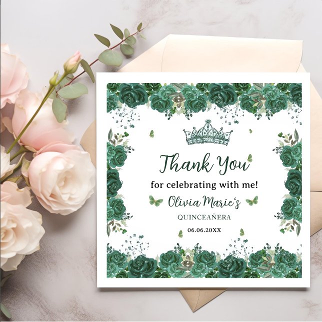 Quinceañera Emerald Grönt Blommigt Butterflies Tia Pappersservett (Skapare uppladdad)