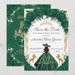 Quinceañera Emerald Grönt Blommigt Charro Horses Spara Datumet