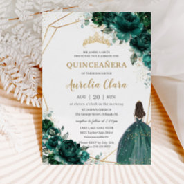 Quinceañera Emerald Grönt Blommigt Guld Princess I Inbjudningar