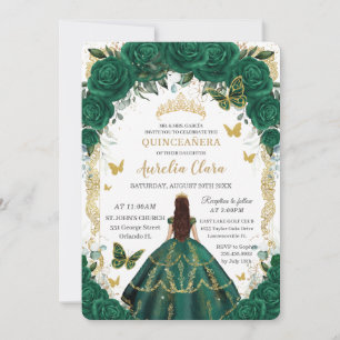 Quinceañera Emerald Grönt Blommigt Guld Princess Inbjudningar
