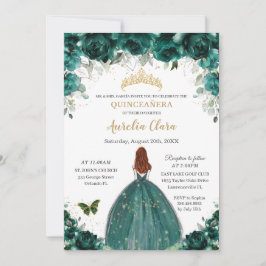 Quinceañera Emerald Grönt Blommigt Guld Princess Inbjudningar