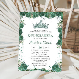 Quinceañera Emerald Grönt Blommigt Krona Birthday Inbjudningar