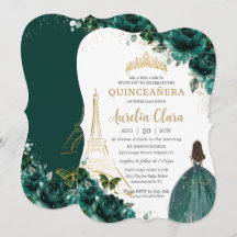 Quinceañera Emerald Grönt Blommigt Paris Guld Kron