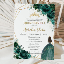 Quinceañera Emerald Grönt Blommigt Princess Españo Inbjudningar