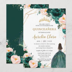 Quinceañera Emerald Grönt Blommigt Princess Inbjudningar