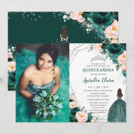 Quinceañera Emerald Grönt  Blommigt Princess Inbjudningar