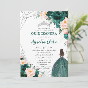 Quinceañera Emerald Grönt Blommigt Princess Inbjudningar