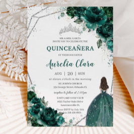 Quinceañera Emerald Grönt Blommigt Silver Princess Inbjudningar