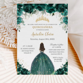 Quinceañera Emerald Grönt Blommigt Tiara Princess Inbjudningar