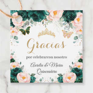 Quinceañera Emerald Grönt Blommigt Twillingar Gåvor Etiketter