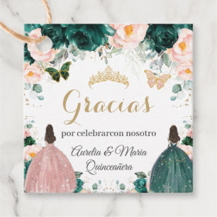 Quinceañera Emerald Grönt Blommigt Twillingar Gåvor Etiketter