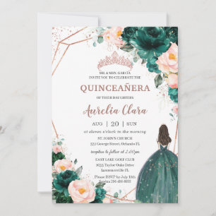 Quinceañera Emerald Grönt Blommigten Ro Guld Inbjudningar