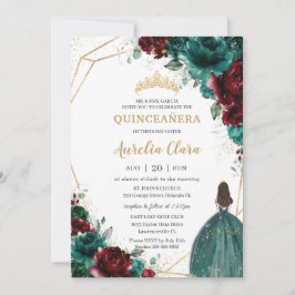 Quinceañera Emerald Grönt Burgundy Blommigt Guld Inbjudningar