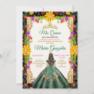 Quinceanera Emerald Grönt Colorful Flower Birthday Inbjudningar