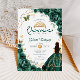 Quinceanera Emerald Grönt Dress Guld Inbjudningar