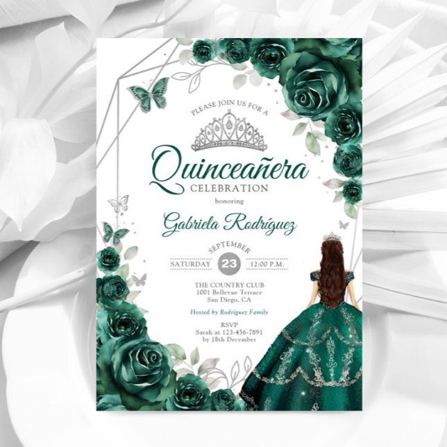 Quinceanera Emerald Grönt Dress Silver Inbjudningar (Skapare uppladdad)